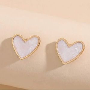 White Iridescent Heart Sparkle Earrings in Gold Frame